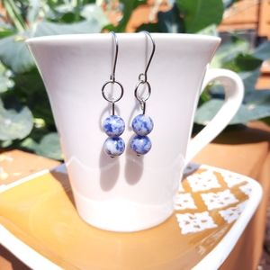 Blue Sodalite Stone Dangle Earrings
